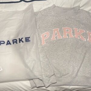 Parke Varsity Mockneck Sweatshirt size L/XL grey & pink